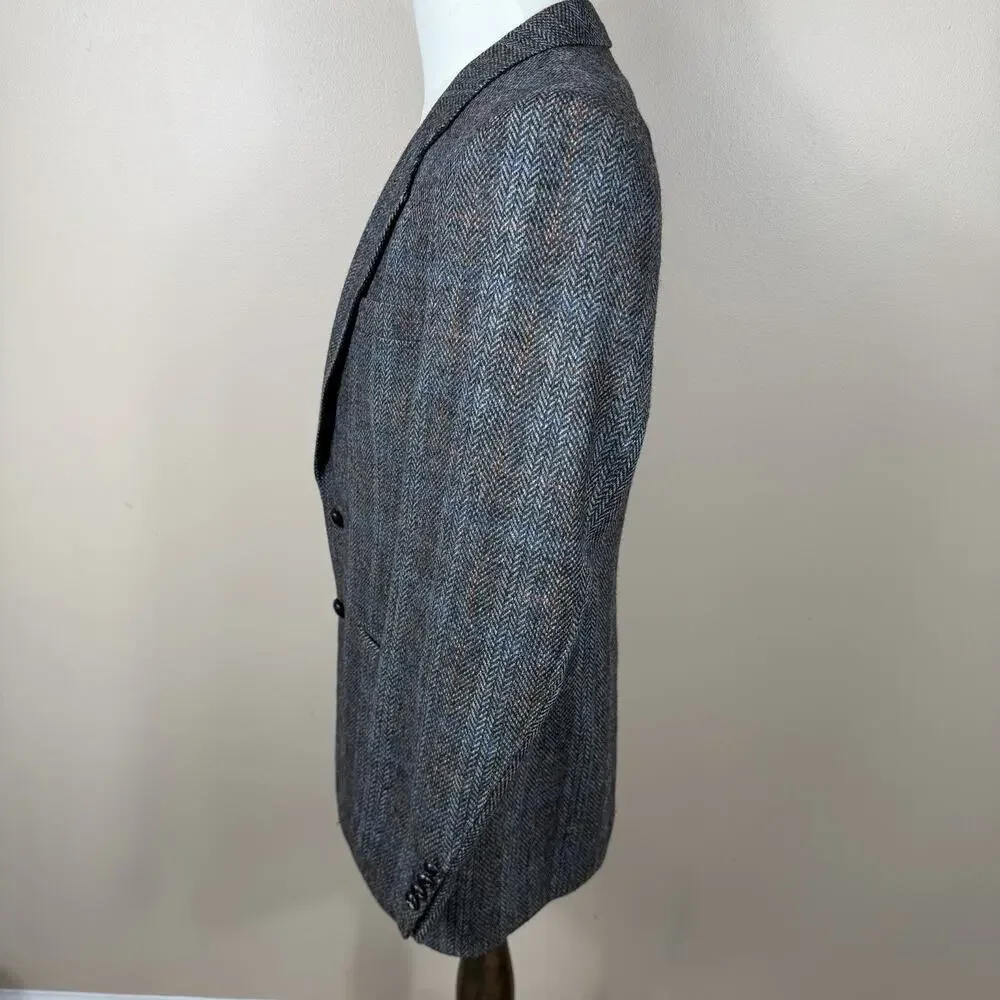Stafford Wool Tweed Blazer Mens 40S Gray Windowpane Sport Coat Made in England